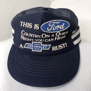 Vintage 70s Snapback Hat 3 Stripes Puff Trucker THIS IS FORD COUNTRY Mesh